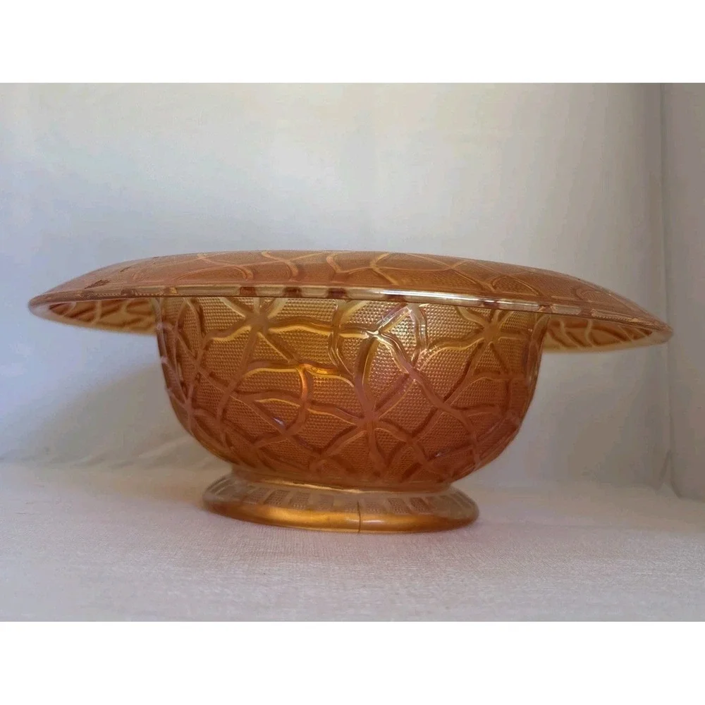 Vintage Imperial Marigold Carnival Glass Soda Gold Rolled Rim Bowl
